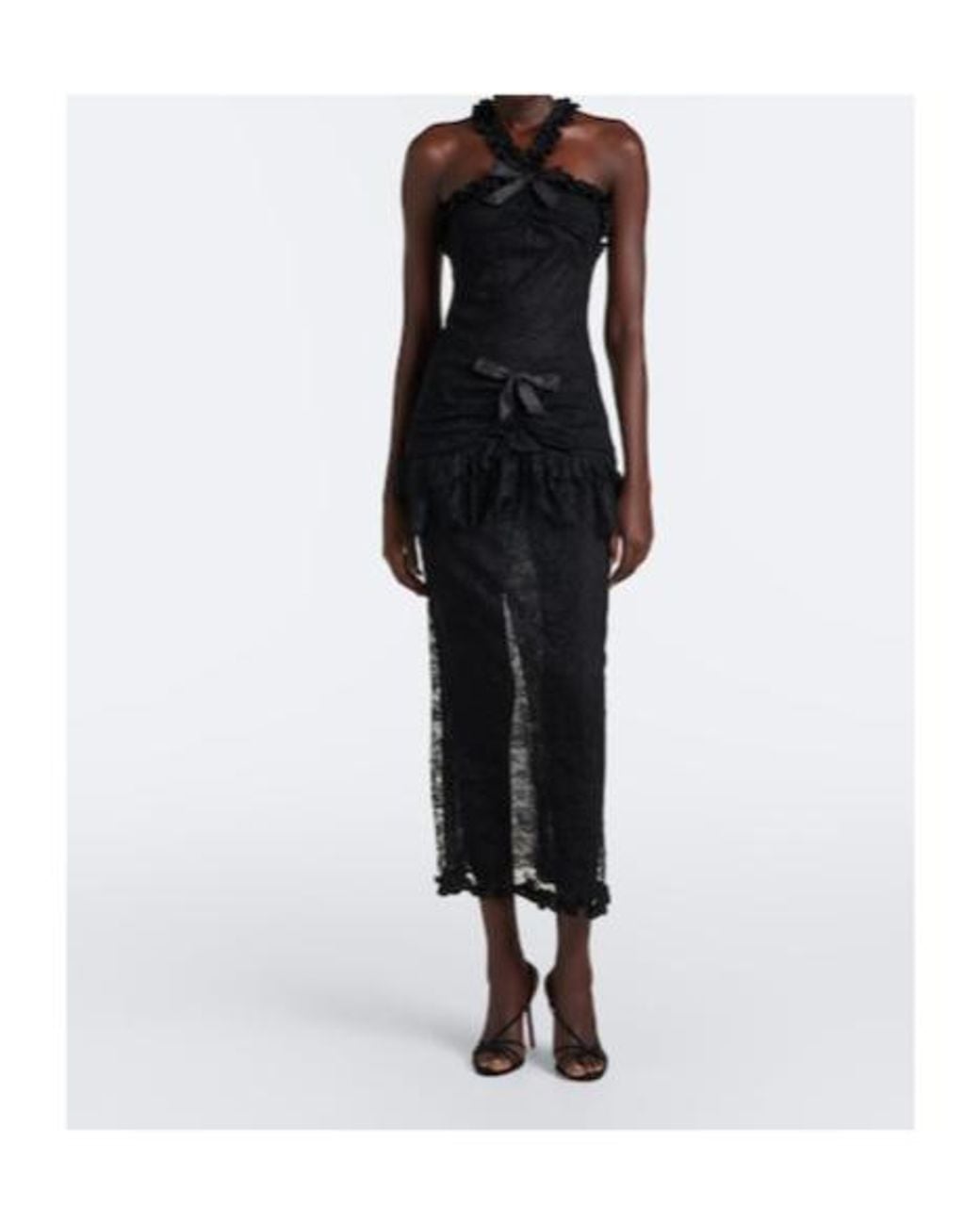 Alessandra Rich Black Bow-Detail Ruffled Lace Cocktail Dress