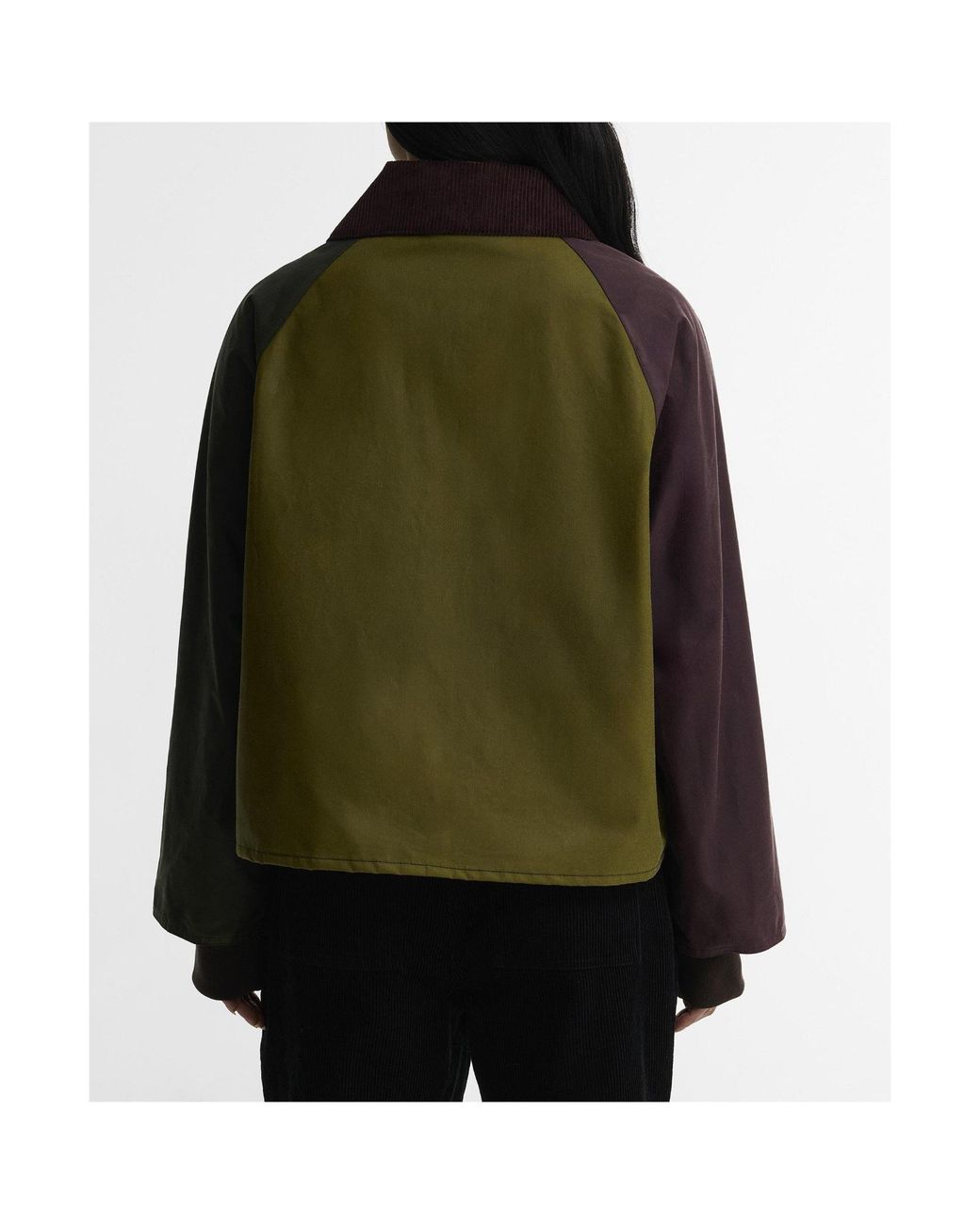 Barbour Green Colour-Block Cord Collar Cropped Jacket
