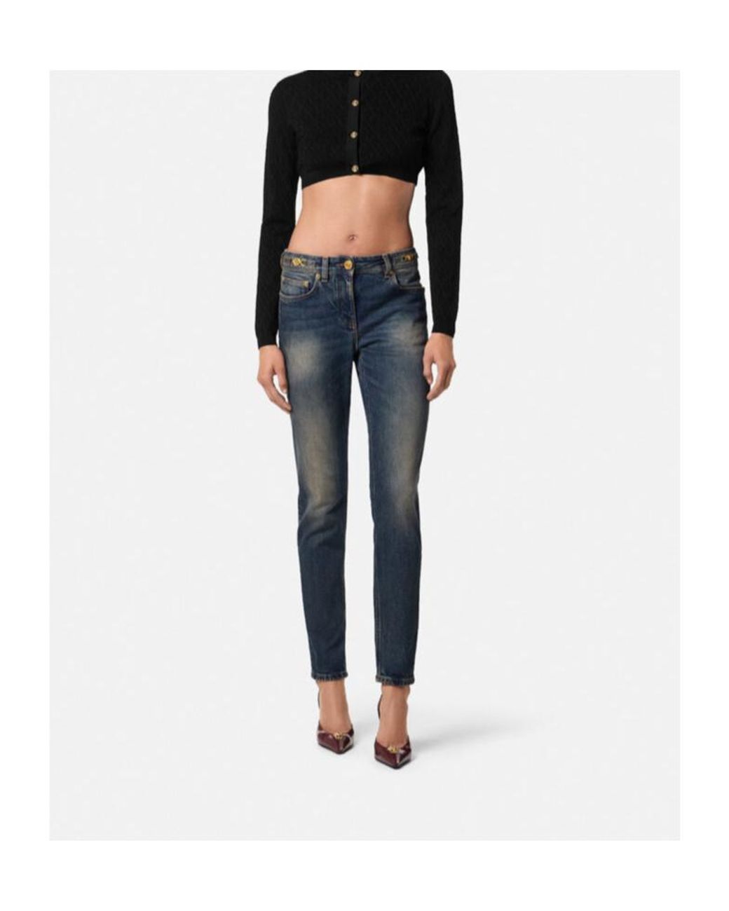 Versace Blue Logo-Patch Tapered Leg Jeans