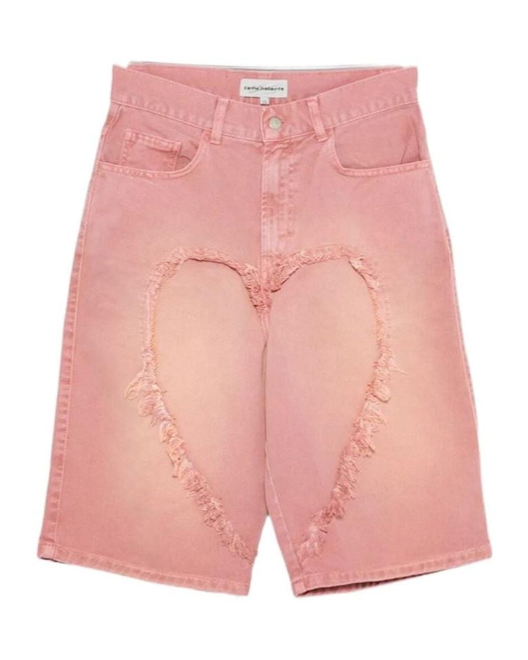 Carne Bollente Pink Frayed Heart-Motif Shorts for men