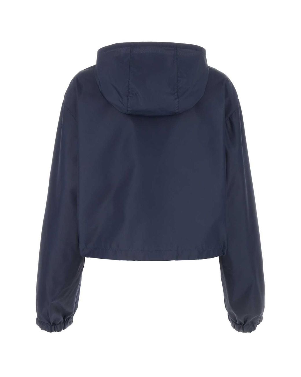 Miu Miu Blue Logo-Rubberised Zipped Hooded Jacket