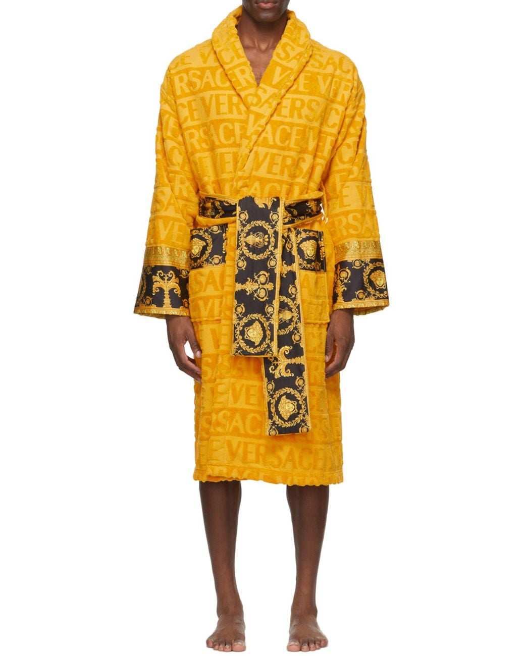 Versace Yellow I Love Baroque Belted Bathrobe for men