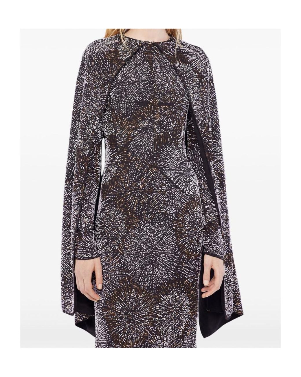 Rabanne Gray Long-Sleeve Pearl Crepe Dress