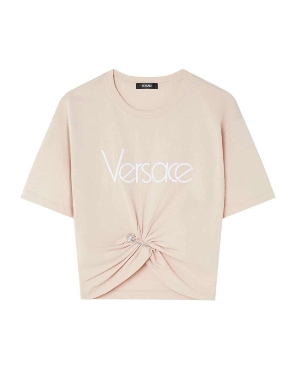 Versace Natural Safety-Pin Detailed Cropped T-Shirt