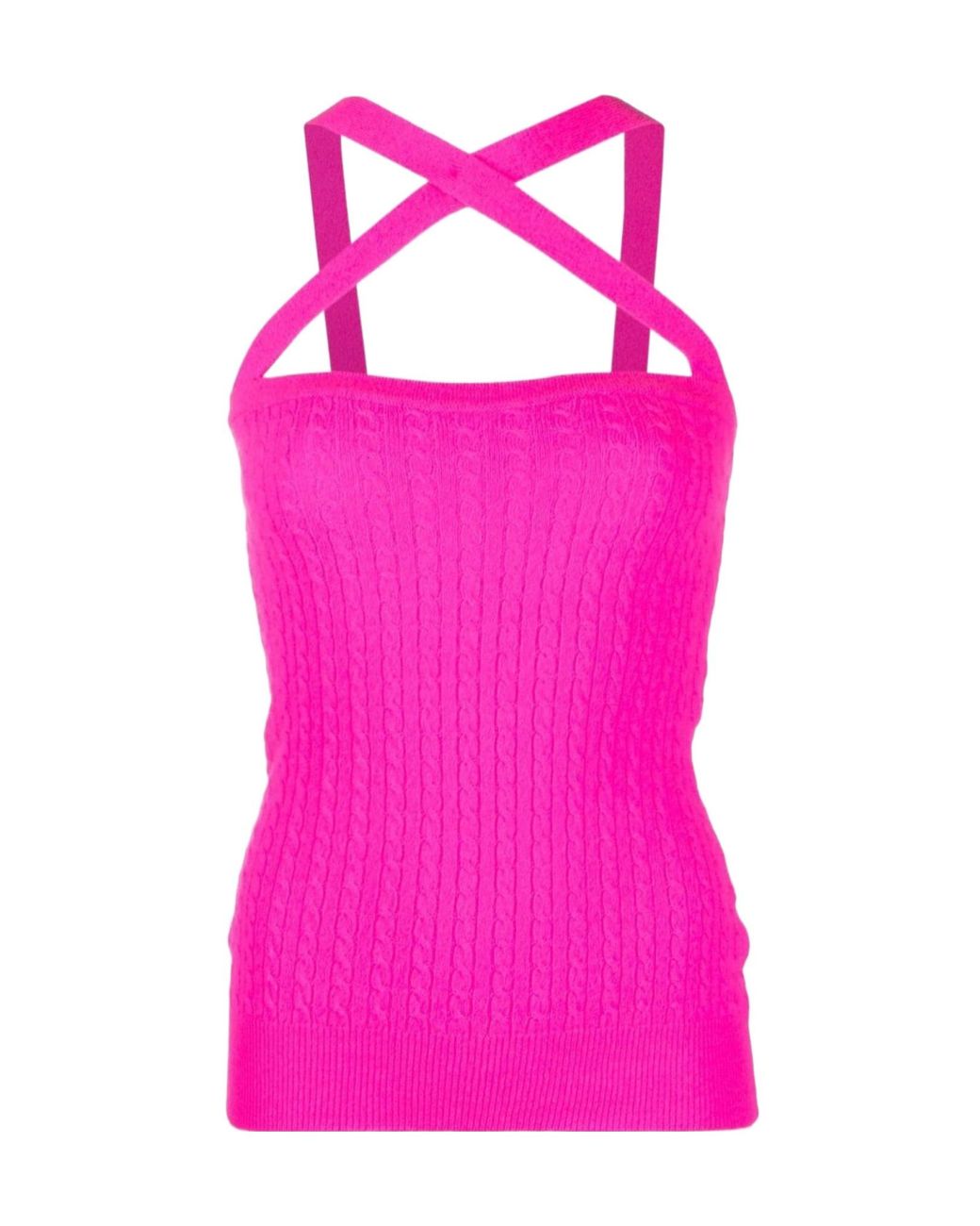 Patou Pink Cross-Strap Cable Knitted Top
