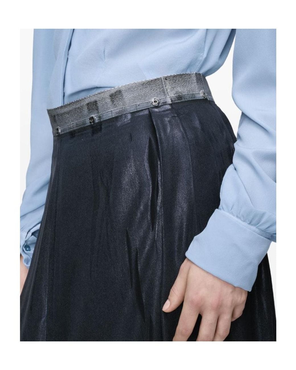 Maison Margiela Blue Foil Treated Midi Skirt