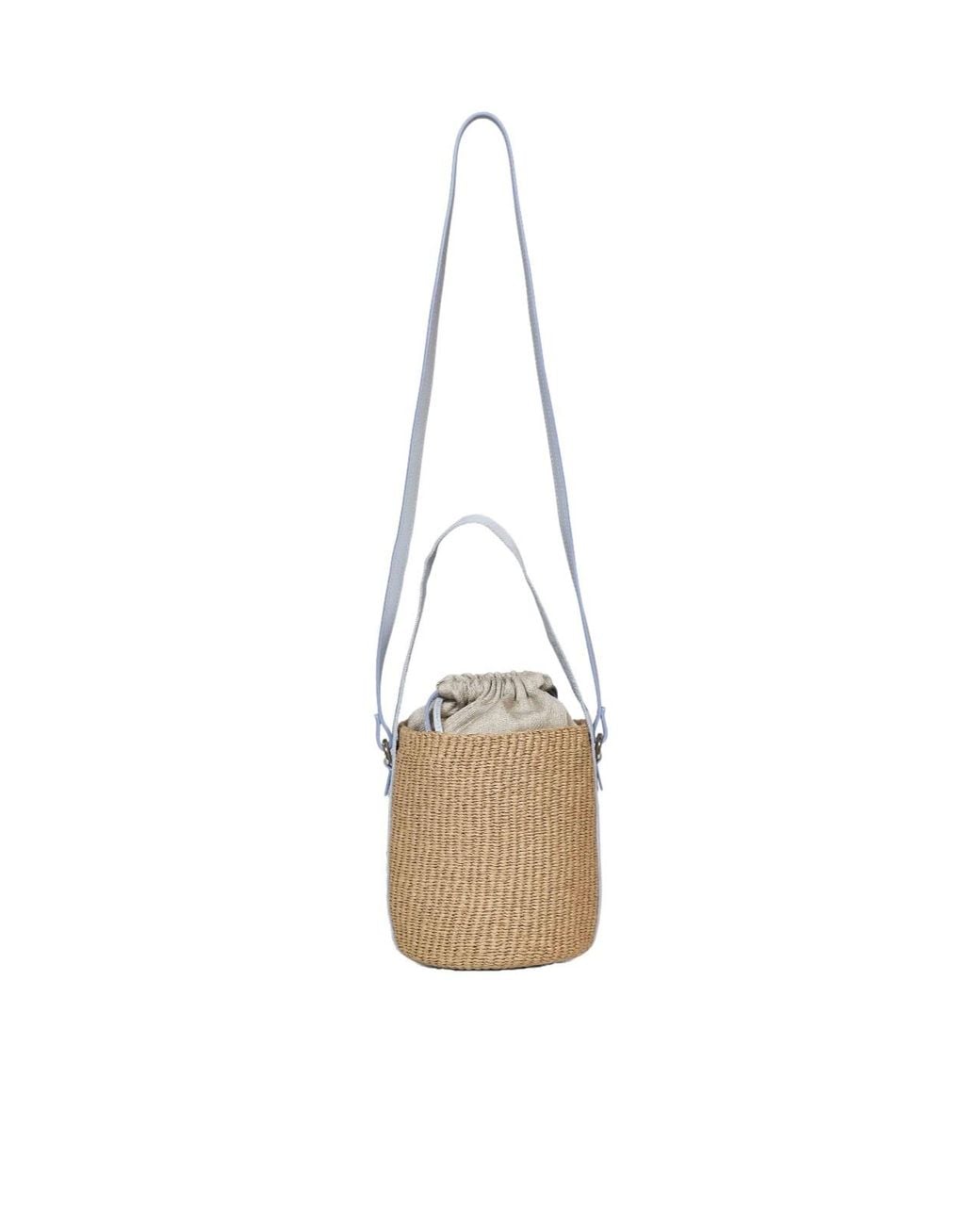 Chloé White Chloé Woody Drawstring Small Basket Bag
