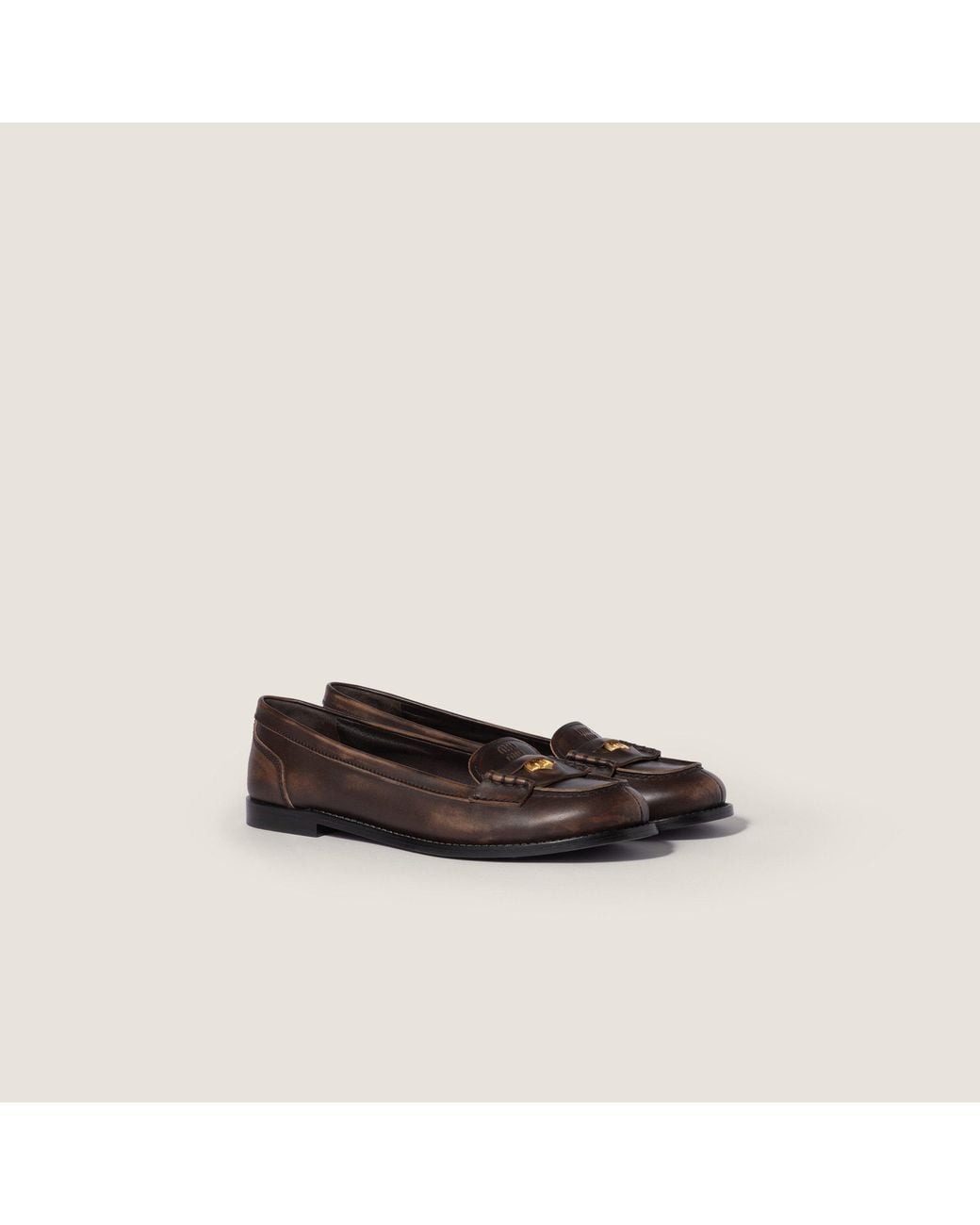 Miu Miu Brown Logo Loafers