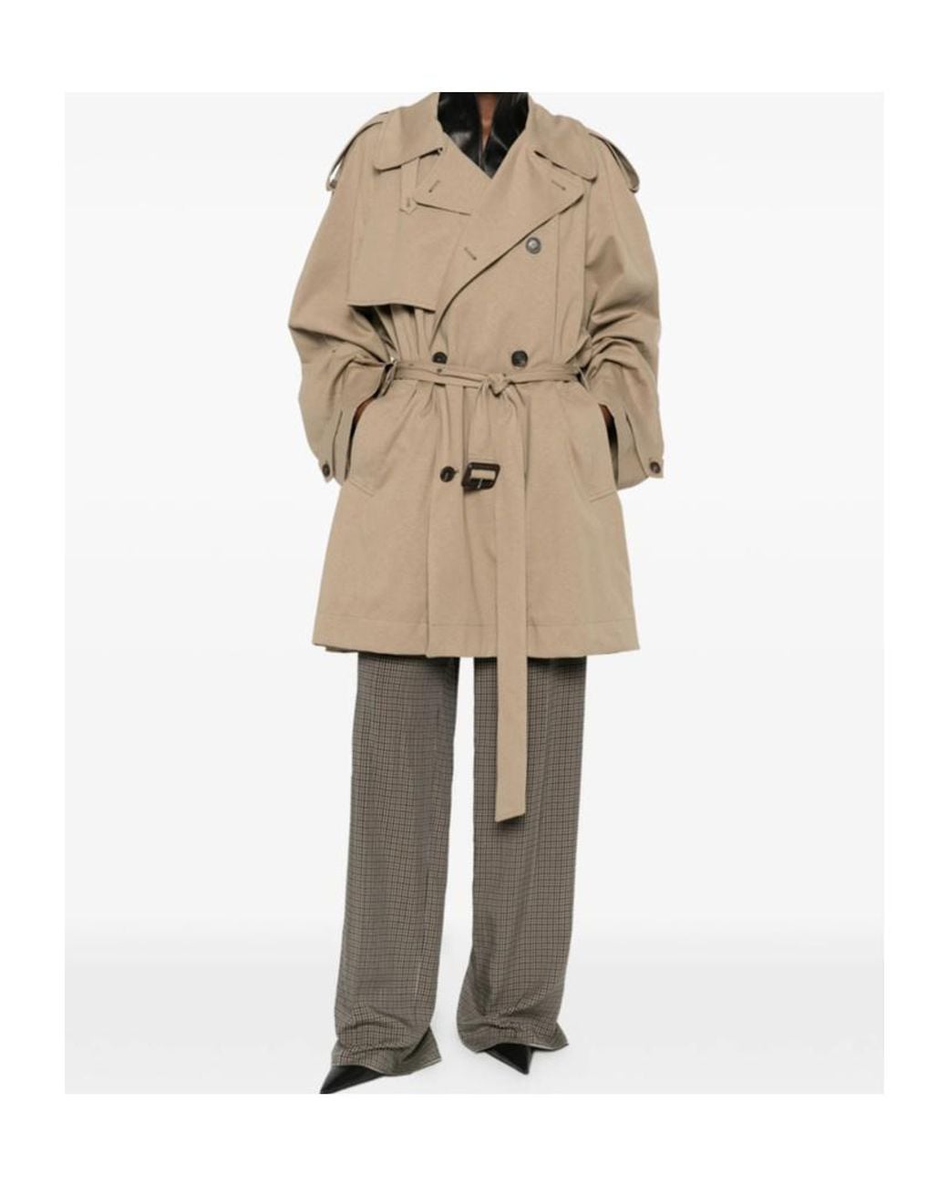 Balenciaga Natural Belted Double-Breasted Trench Coat