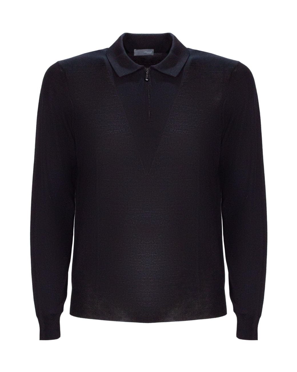 Drumohr Blue Zip-Collar Merino Polo Shirt for men