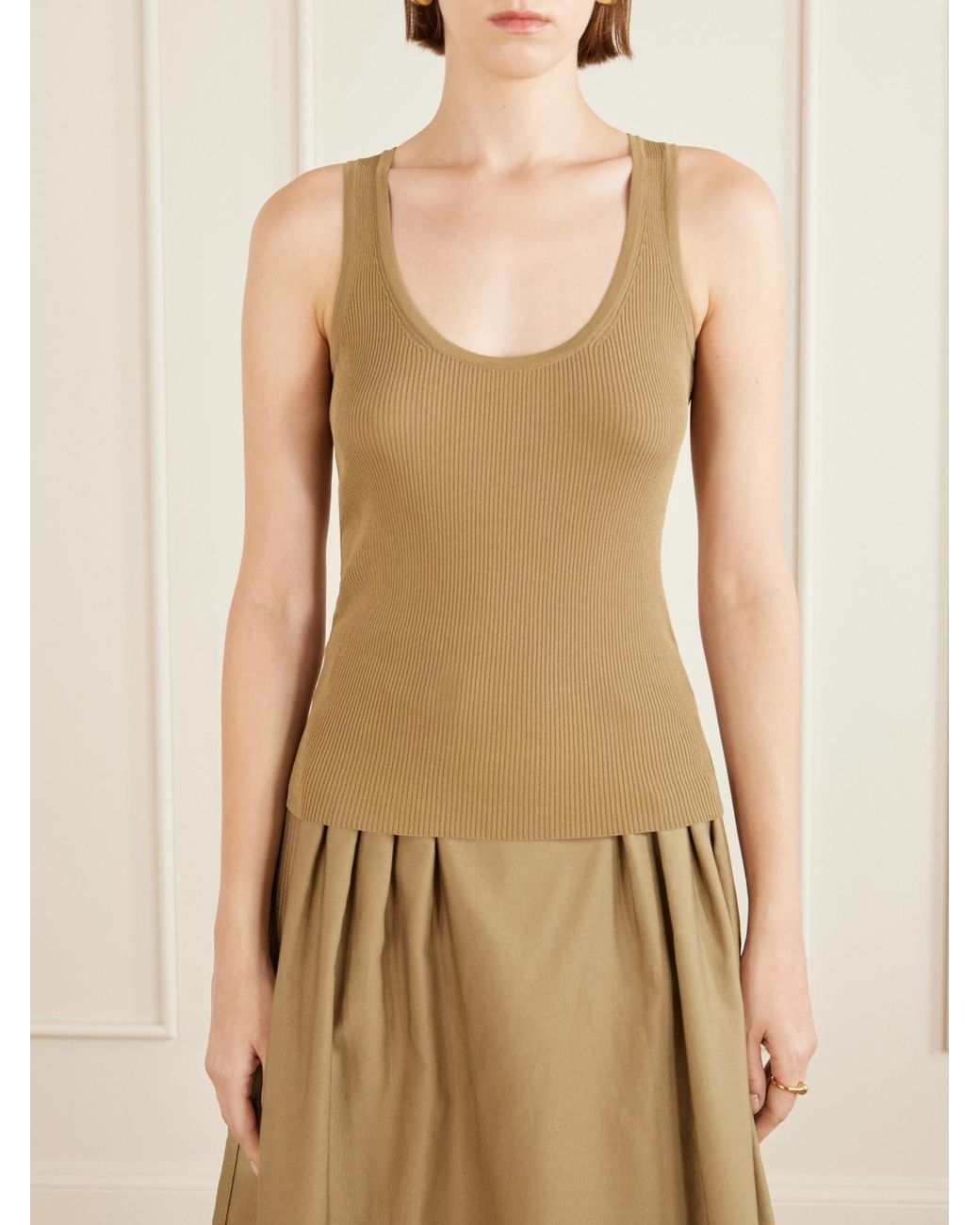Max Mara Green Editta Sleeveless Ribbed Tank Top