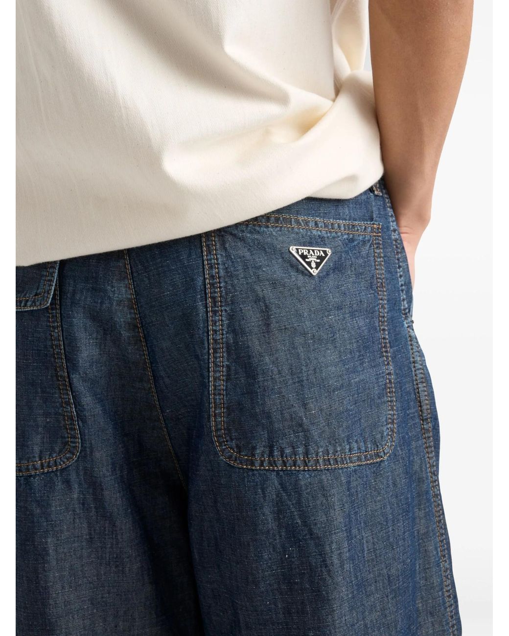 Prada Blue Chambray Triangle-Logo Denim Jeans for men