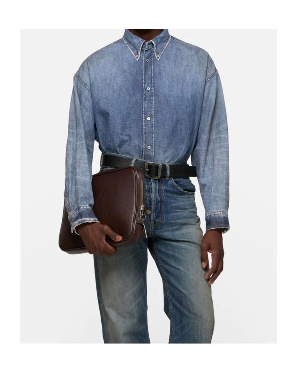 Acne Blue Button-Down Denim Shirt for men