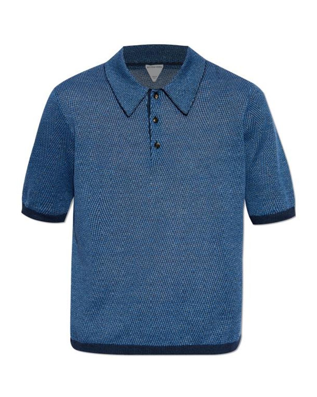 Bottega Veneta Blue Patterned Short-Sleeved Polo Shirt for men