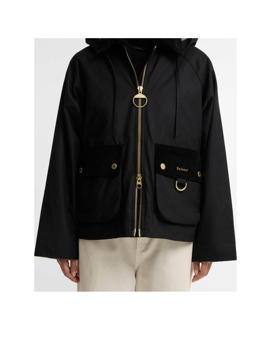 Barbour Black Carville Hooded Corduroy-Trim Jacket