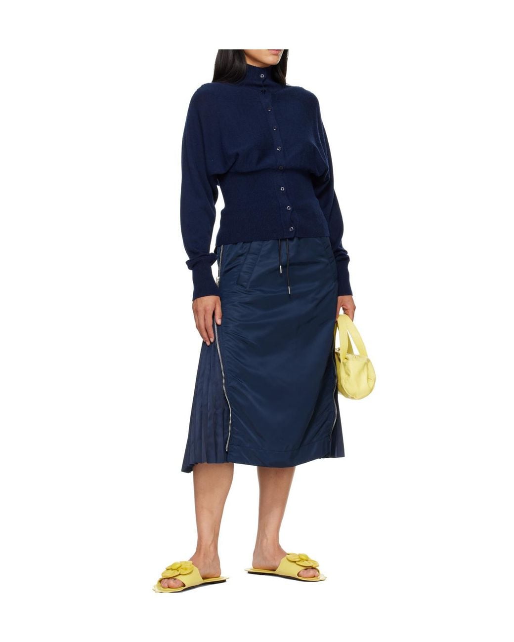OPEN YY Blue Button-Front Cropped Cardigan