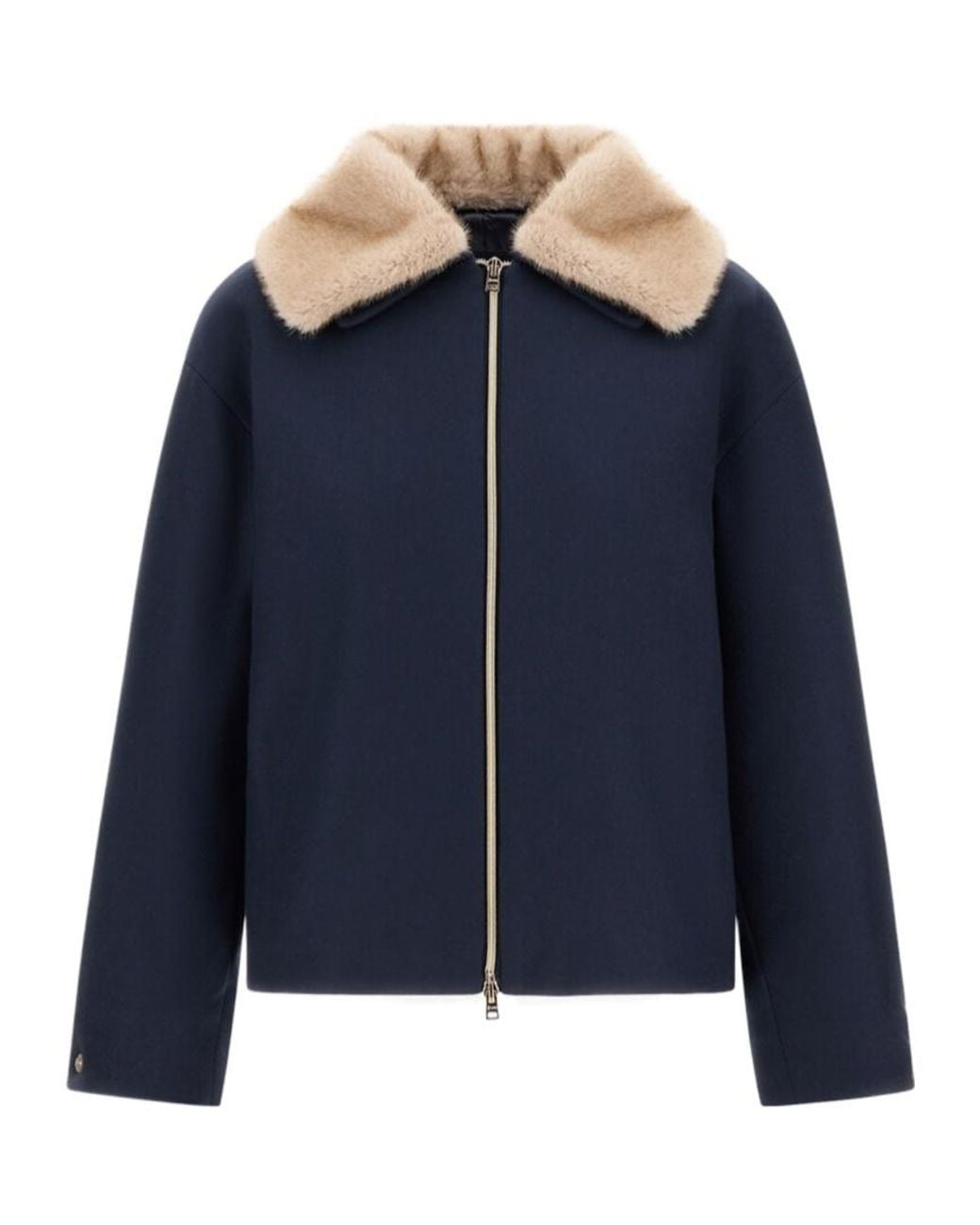 Herno Blue Faux-Fur-Collar Zip-Up Jacket