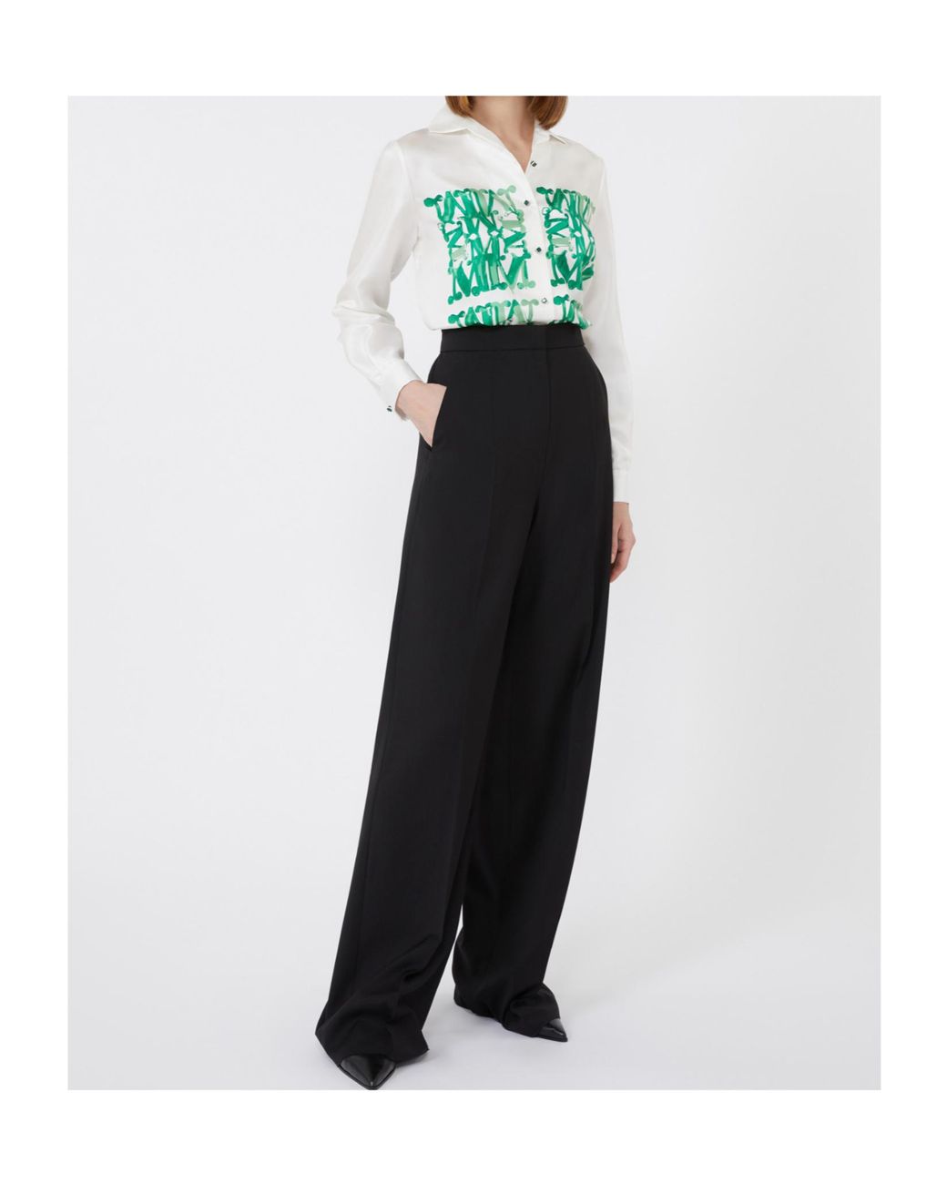 Max Mara Green Nabil Logo Printed Button-Up Shirt