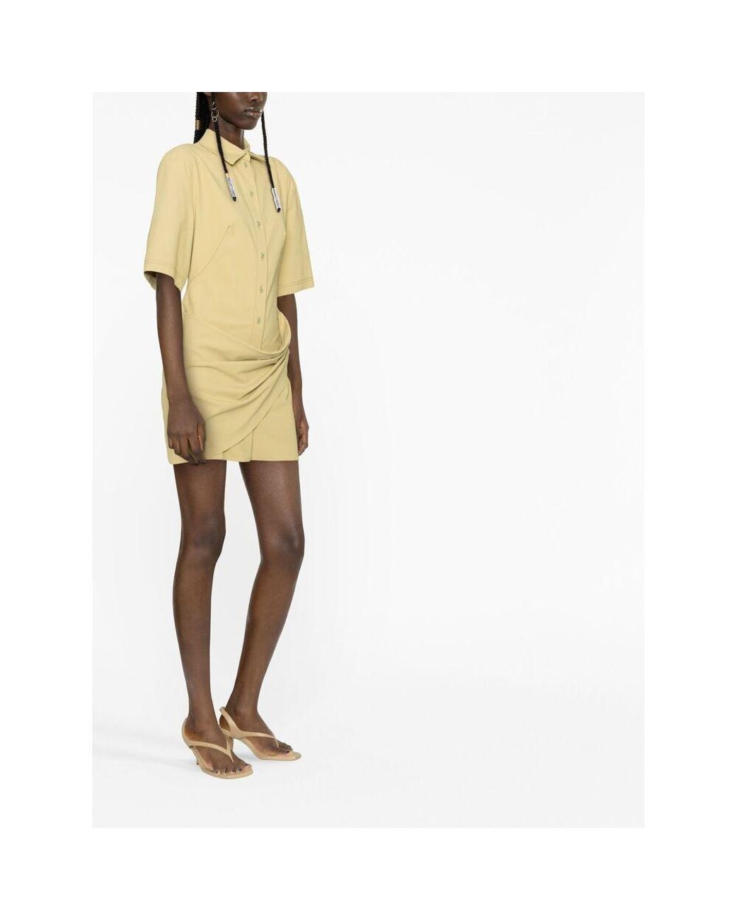 Jacquemus Yellow Camisa Draped Mini Shirt Dress