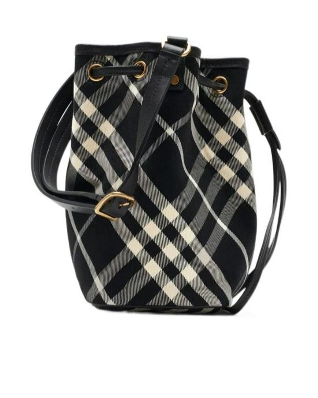 Burberry Black Checked Drawstring Mini Bucket Bag