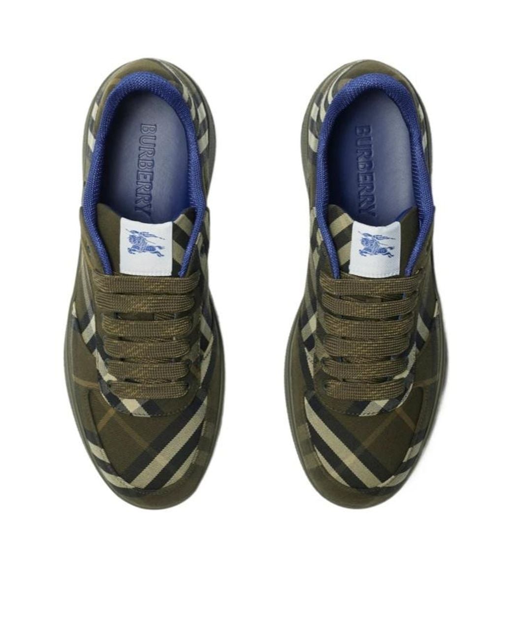 Burberry Green Checked Terrace Lace-Up Sneakers for men