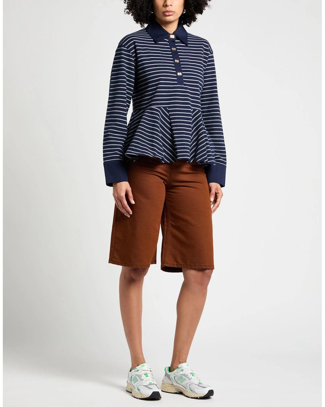 Ganni Blue Striped Long-Sleeve Top