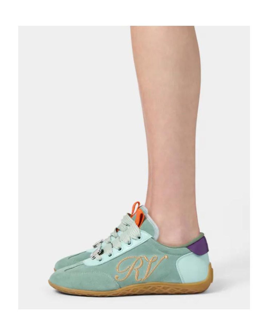 Roger Vivier Blue Logo-Engraved Lace-Up Sneakers