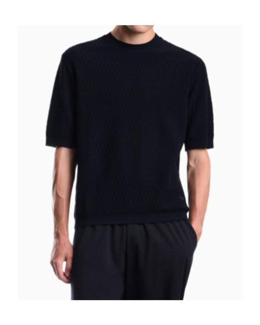 Emporio Armani Blue Textured Short-Sleeve Knitted Sweater for men