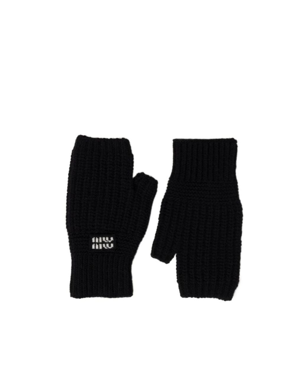 Miu Miu Black Wool Logo Gloves