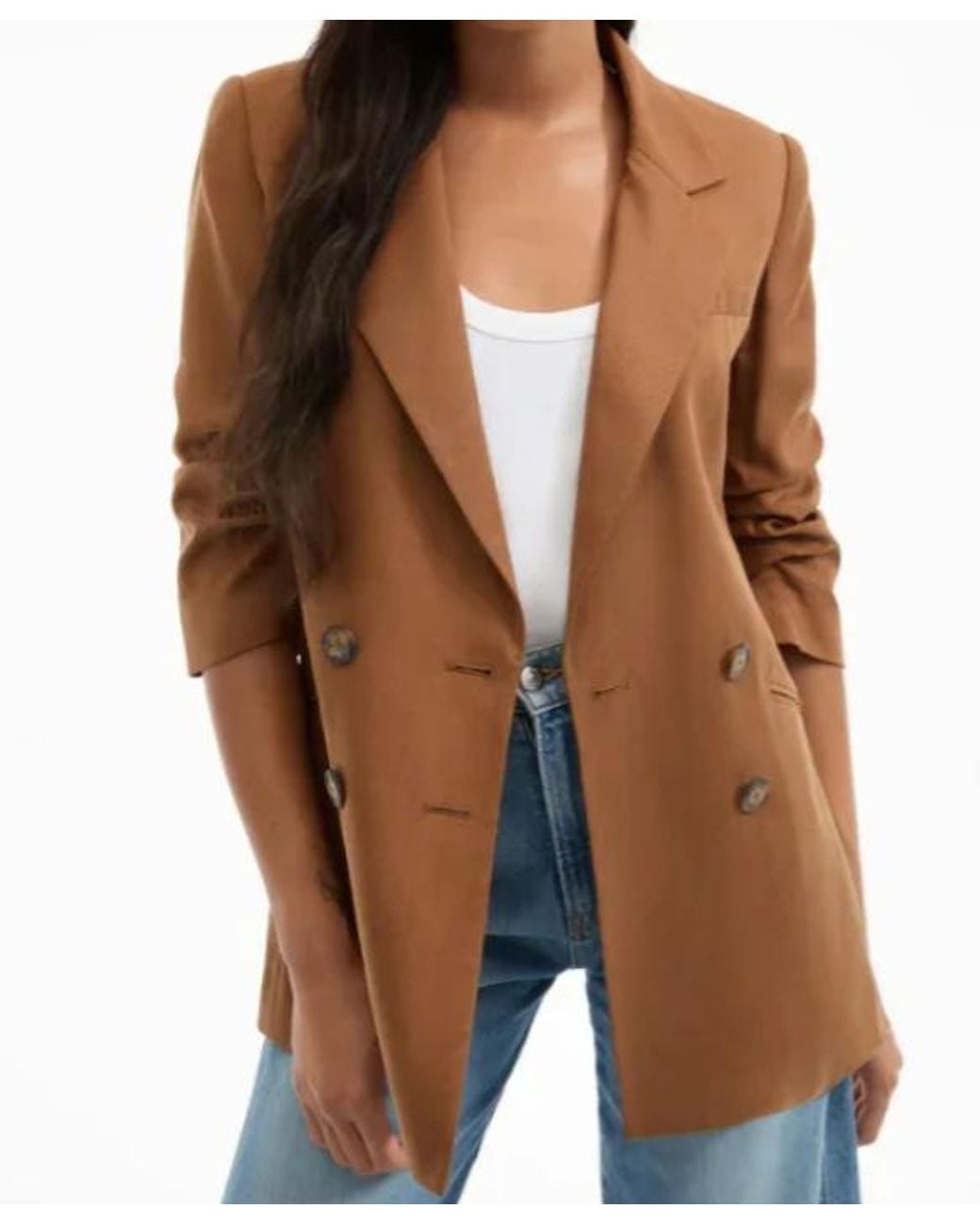Veronica Beard Brown Ruched-Sleeve Blazer