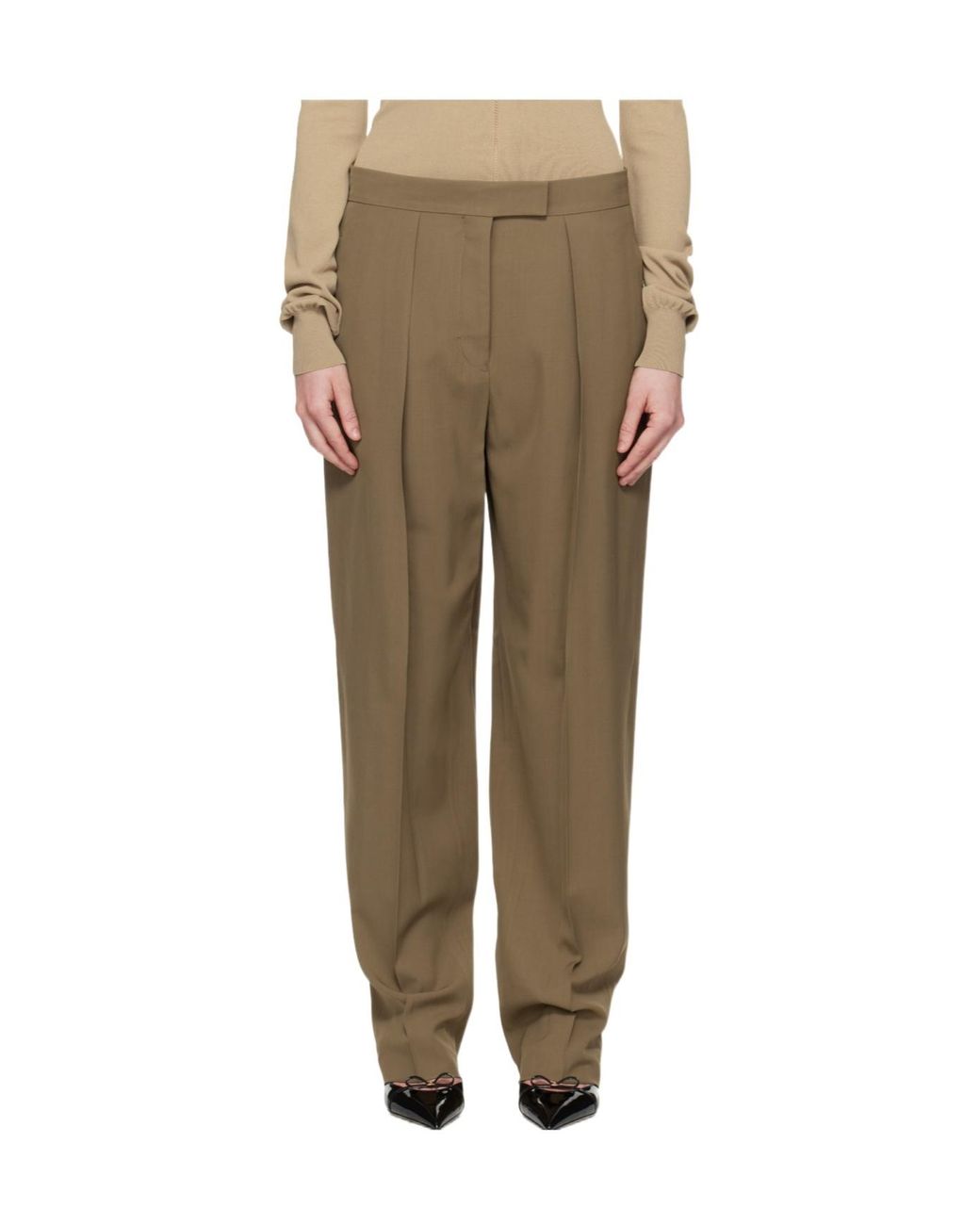 Ferragamo Green Ferragamo High Waisted Pleated Trousers