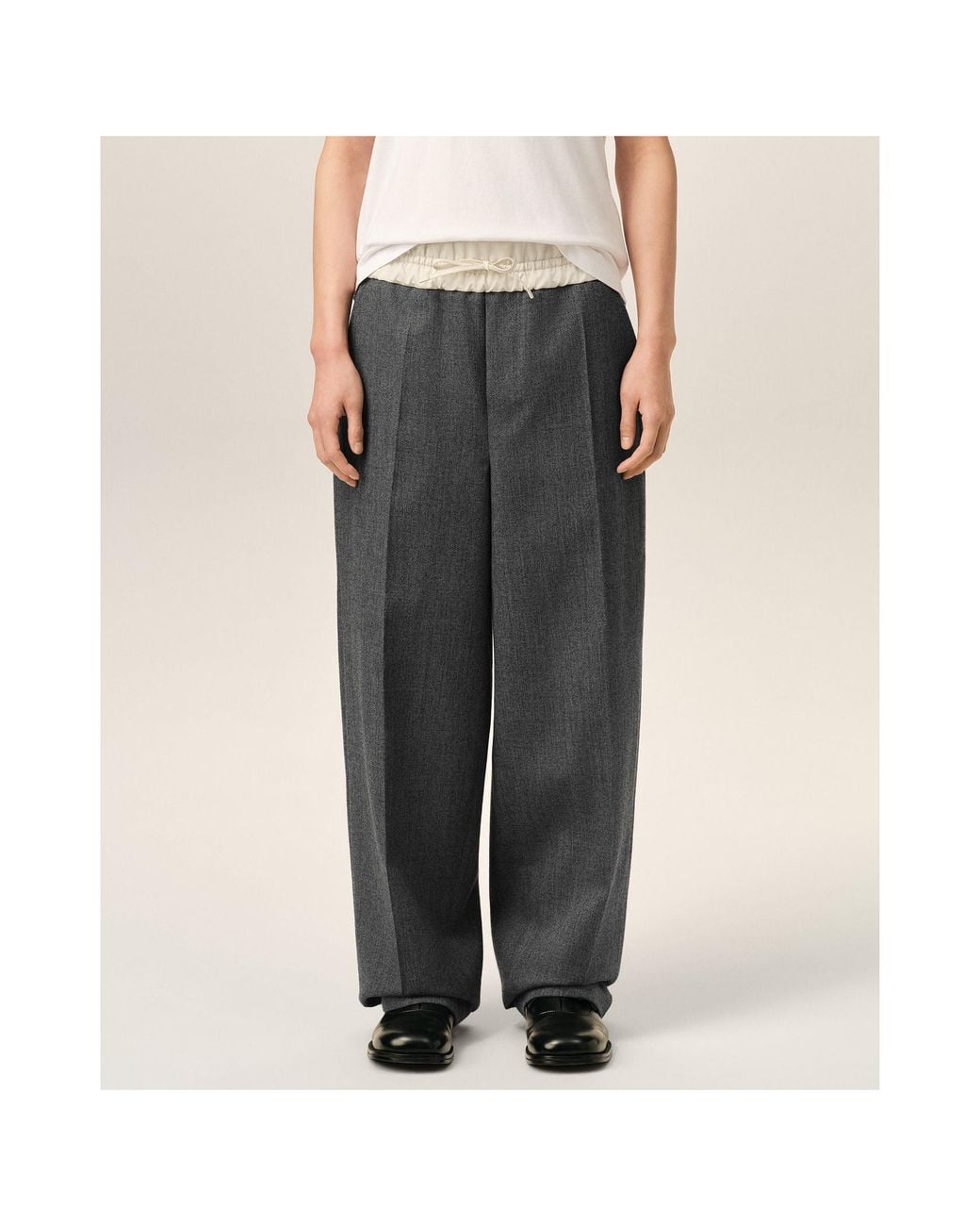 AMI Gray Wool Drawstring Casual Trousers