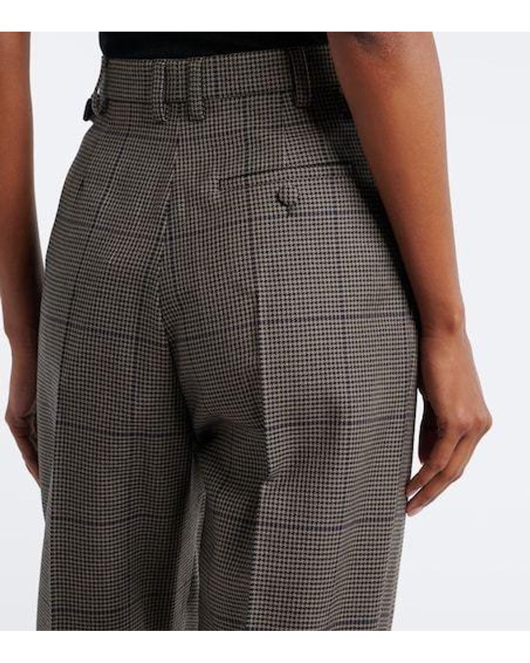 Mugler Gray Checked Wool Straight Pants