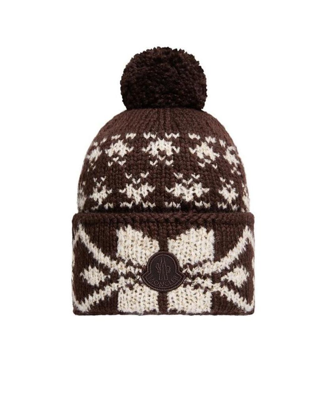 Moncler Brown Jacquard Knit Beanie