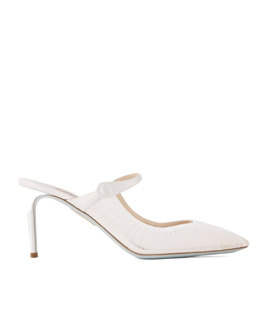 Aquazzura White Satin-Trimmed Tulle Mules