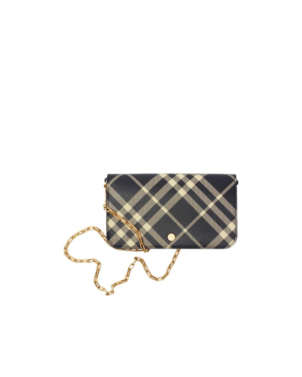 Burberry White Mini Check-Printed Chain Strap Wallet