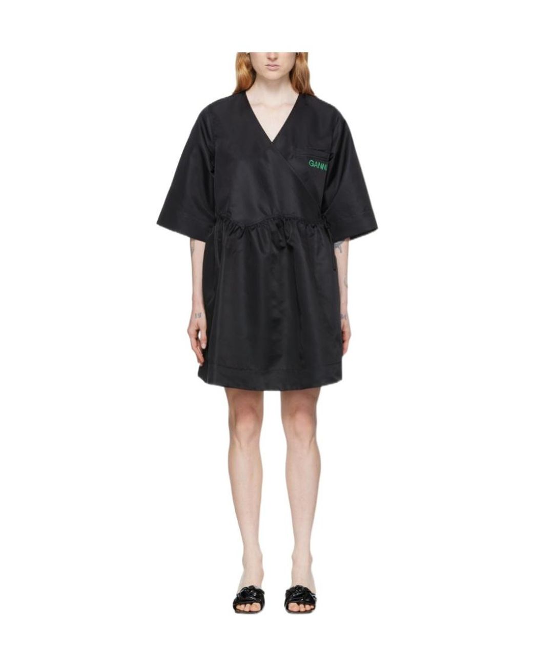 Ganni Black Y-Neck Dress