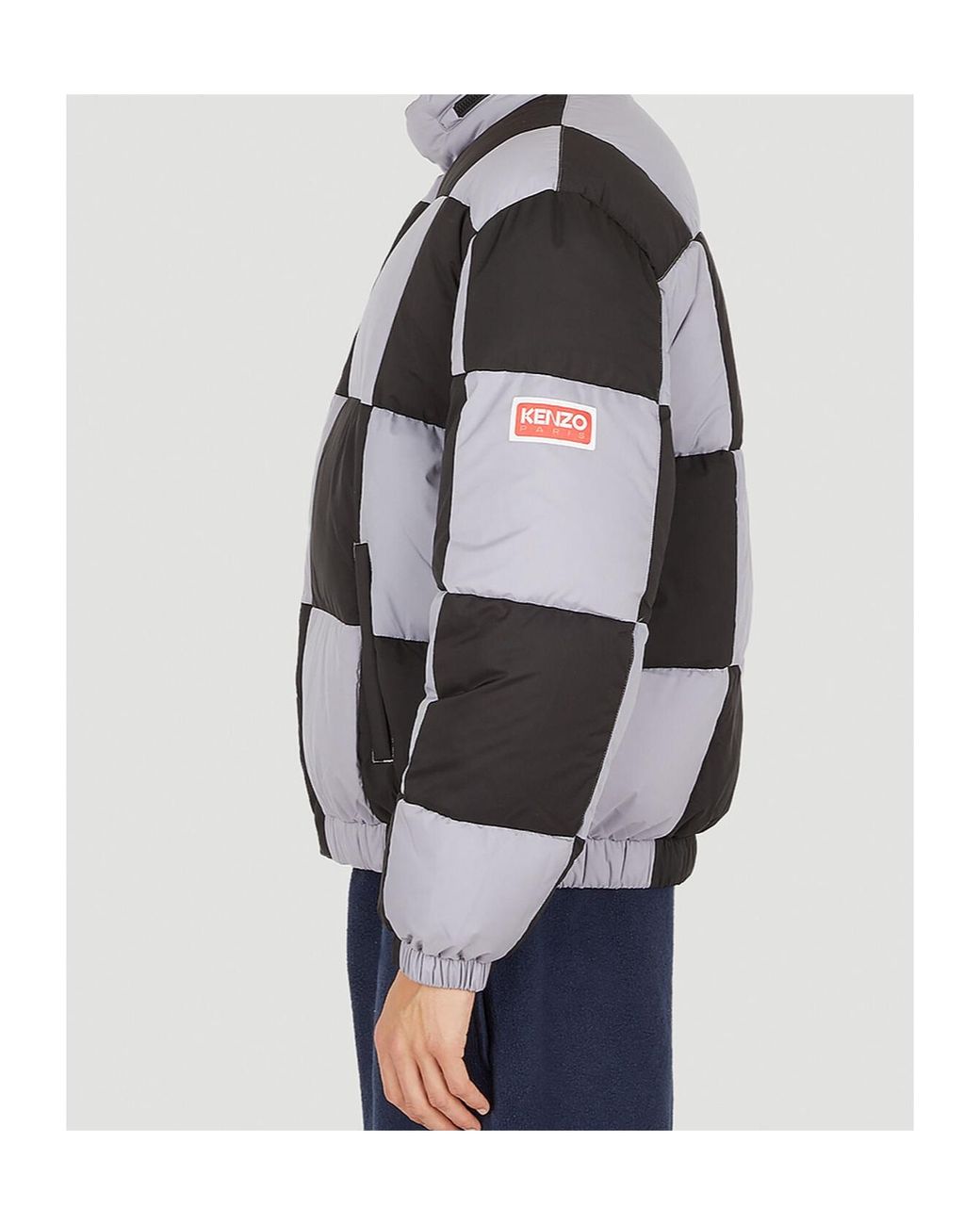 KENZO Gray Checked Boxy Padded Coat for men