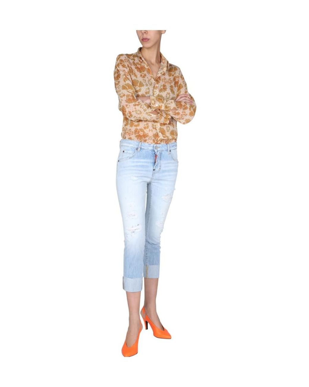 DSquared² White Woven Floral Print Long-Sleeved Shirt