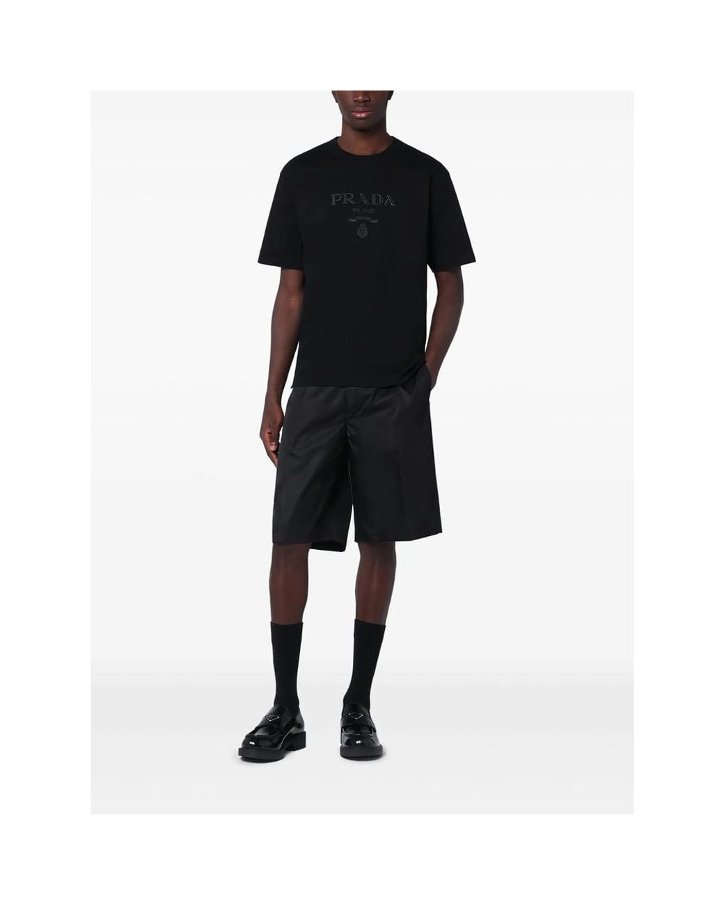 Prada Black Logo Plaque Bermuda Shorts for men