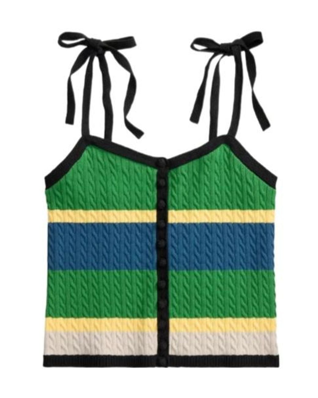 Polo Ralph Lauren Green Crochet Striped Knitted Top
