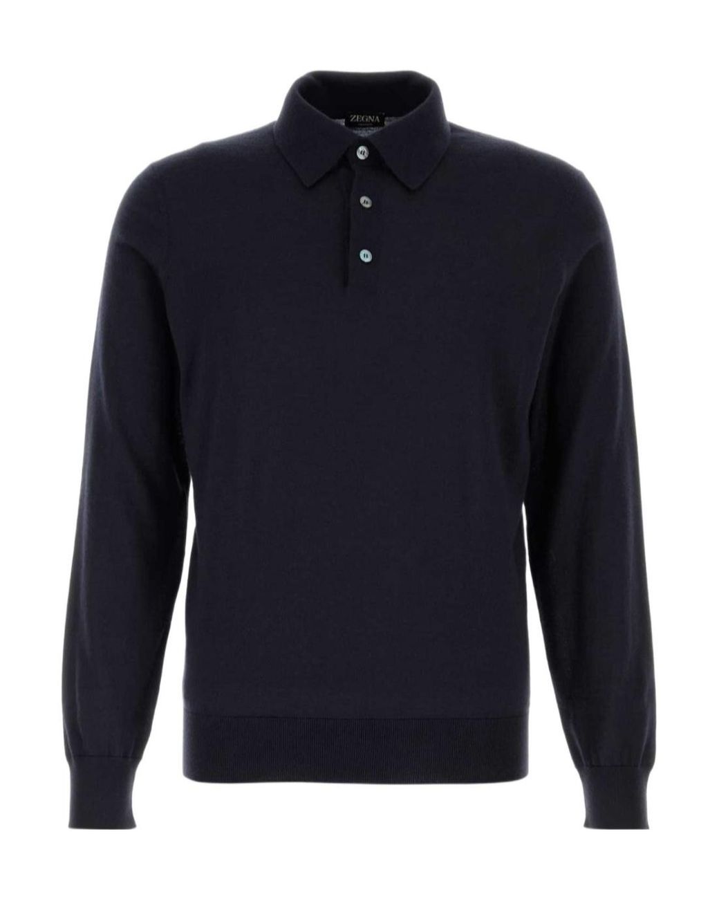 Zegna Blue Long-Sleeved Knitted Polo Shirt for men
