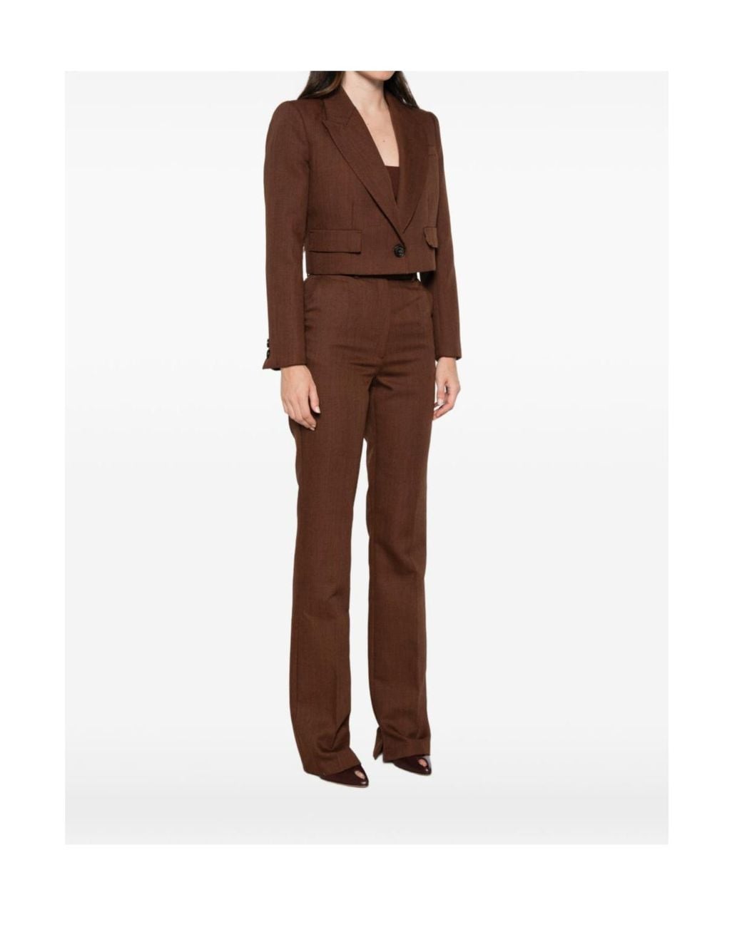 Elisabetta Franchi Brown Single-Button V-Neck Blazer