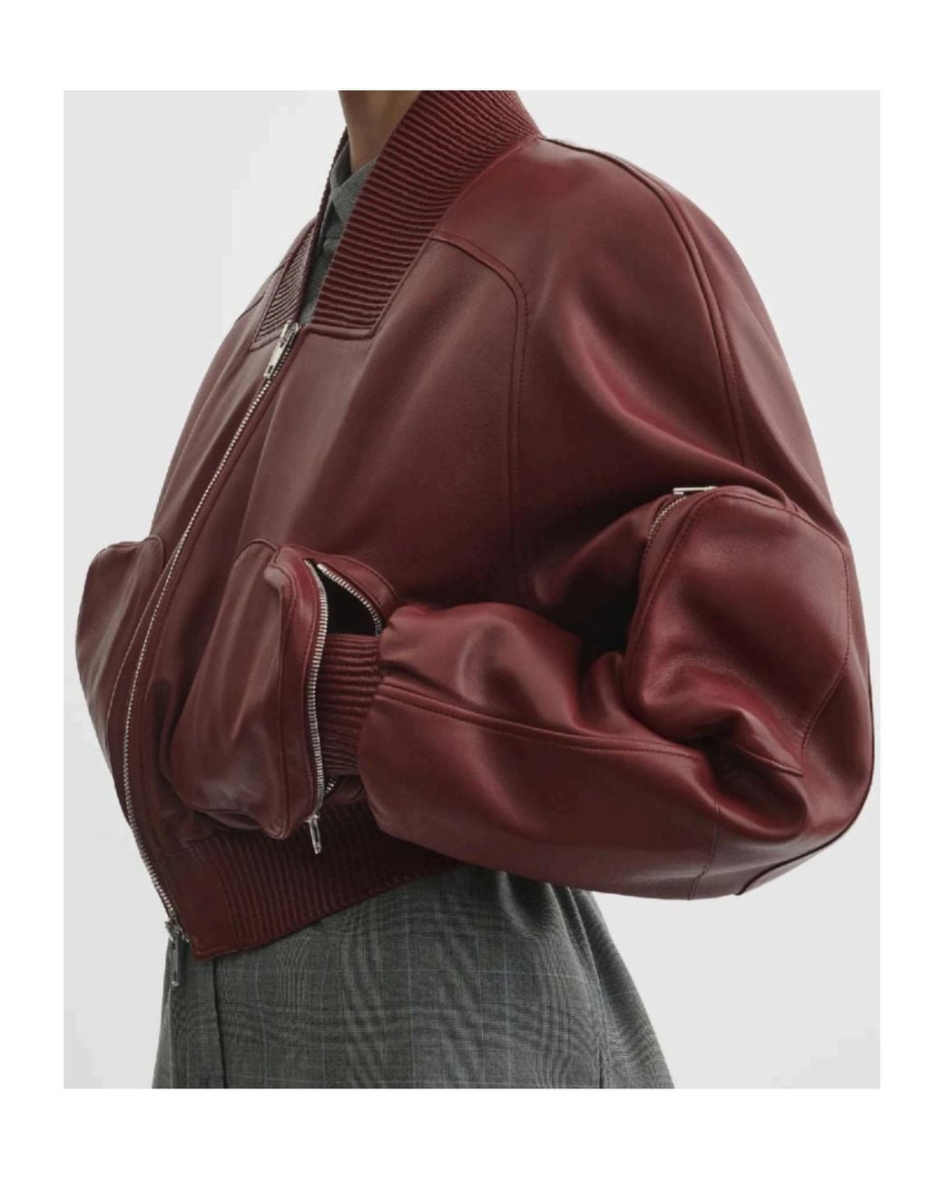 Phoebe Philo Red Zip-Front Leather Bomber Jacket