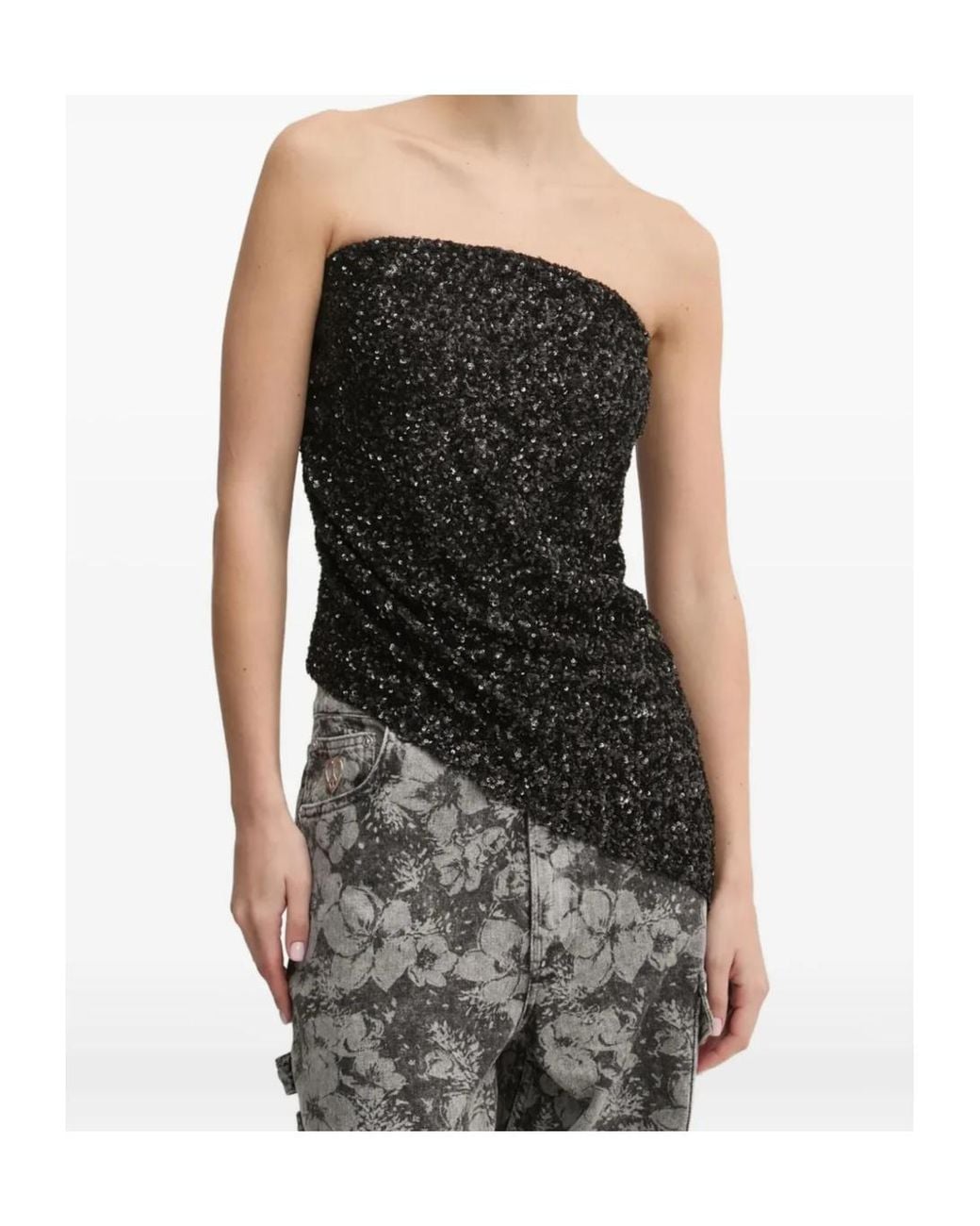 Aniye By Black Sequin-Embellished Asymmetric Top