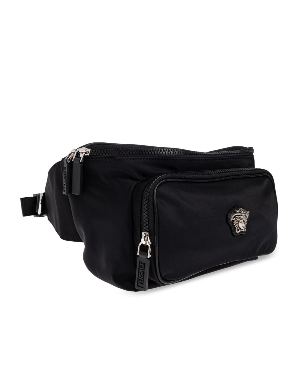 Versace Black Medusa-Head Plaque Zipped Waist Bag for men