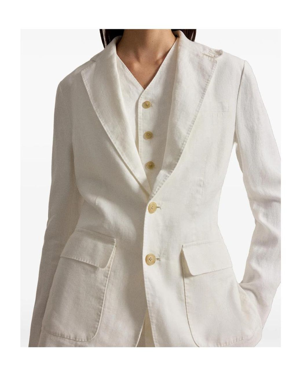 Ralph Lauren White Blazer With Single Breasted Button Fastening