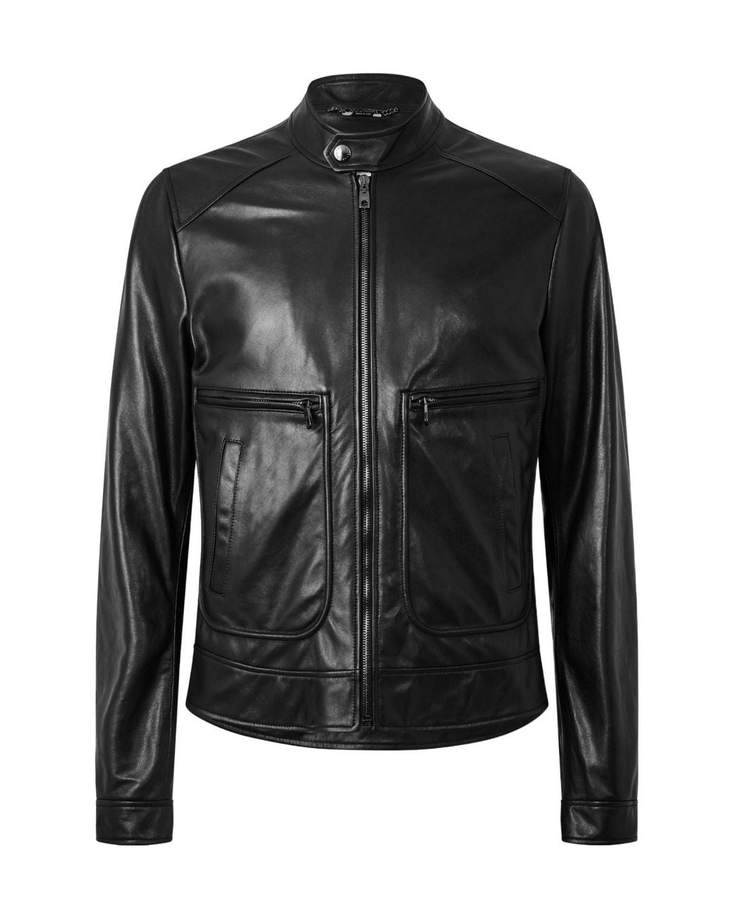 Dolce & Gabbana Black Stand-Collar Moto Leather Jacket for men