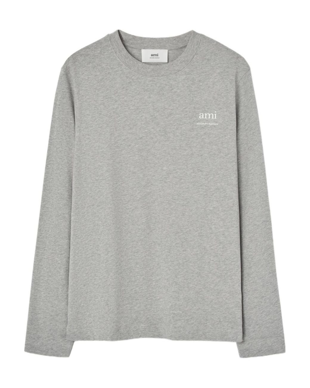 AMI Gray Ami Long Sleeved Crewneck T-Shirt for men