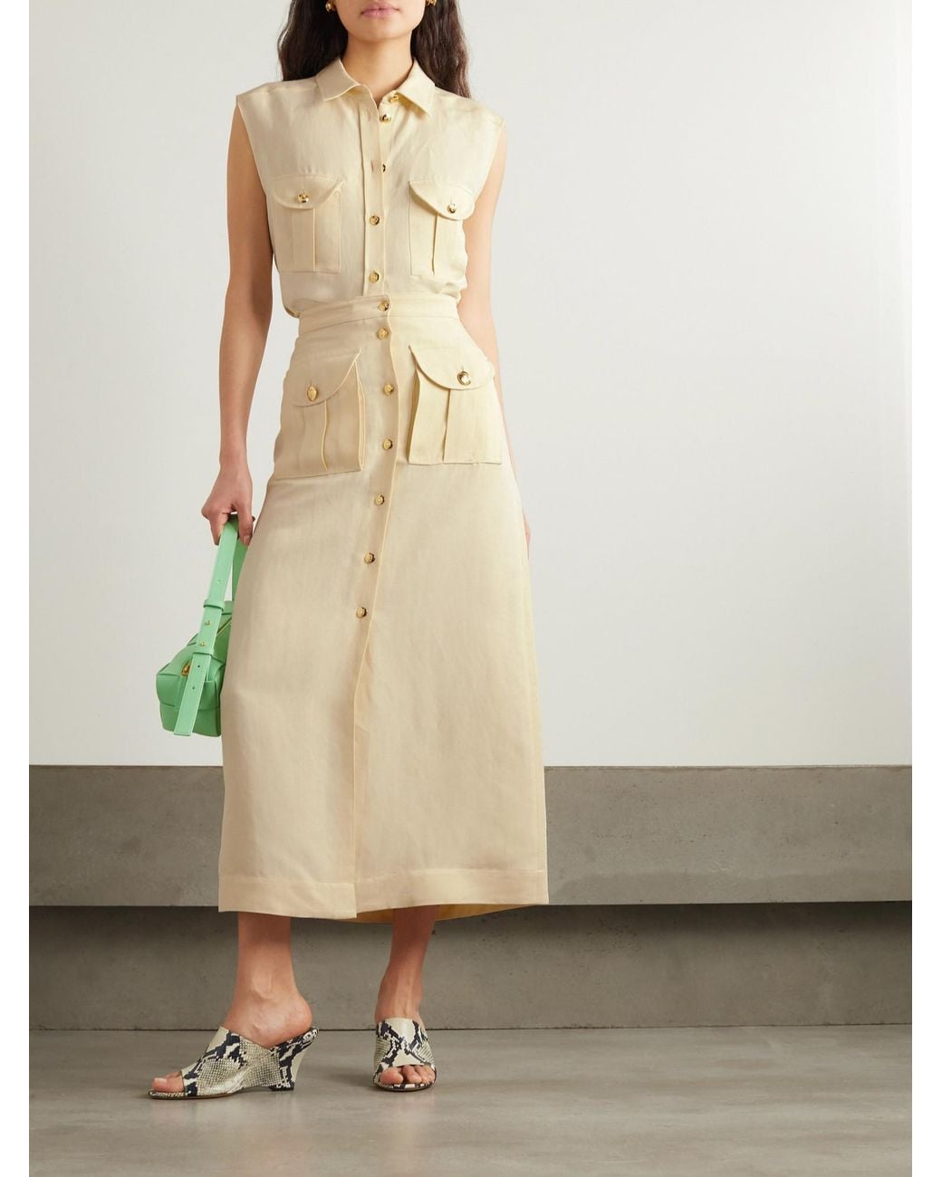 Blazé Milano Natural Silk-Blend Twill Midi Skirt